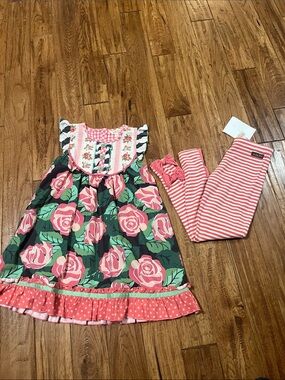 Matilda Jane Pink Floral & Striped Girls Set Sz 8 nwt dress pants set girls #671